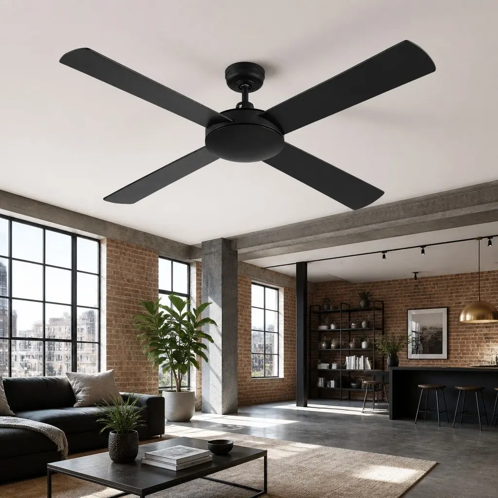 52 Inch Black Ceiling Fan with Remote Control and 4 Blades