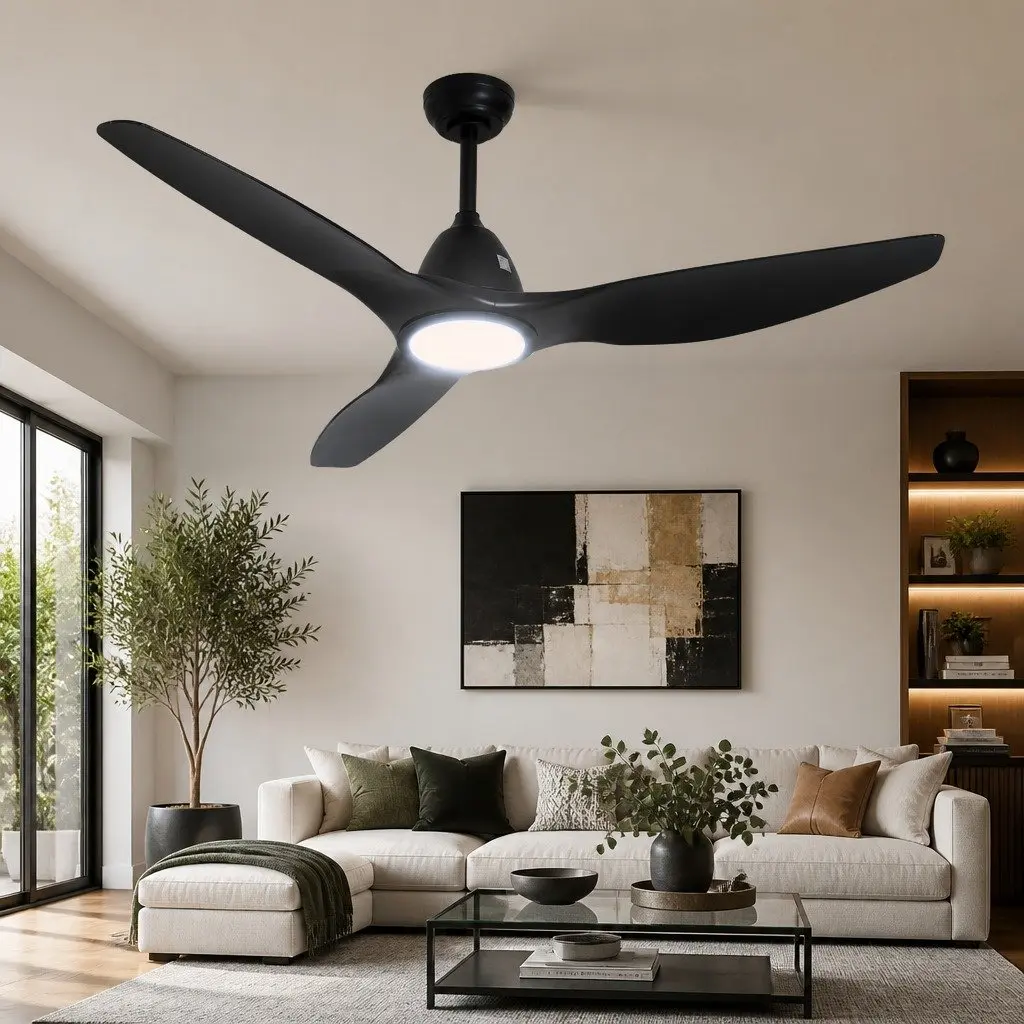 64 Inch Black Ceiling Fan with LED Light and Remote