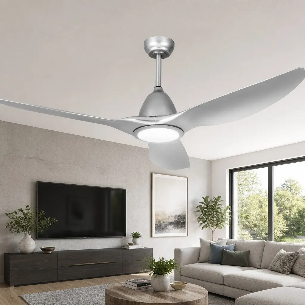 64 Inch Silver Ceiling Fan with LED Light Remote Control