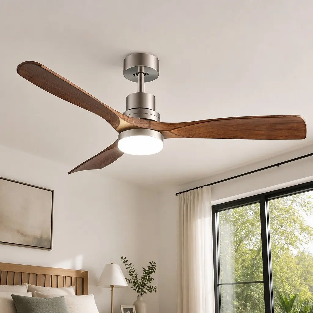 52-Inch Ceiling Fan with LED Light Remote Control Brown Silver
