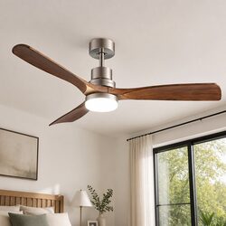 52" Ceiling Fan with Light Remote Control DC Motor Smart App Brown Silver