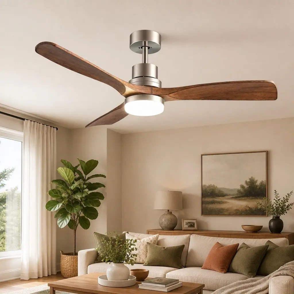 Ceiling Fan DC Motor 52 Inch Iron Acrylic 3 Blade Brown Silver