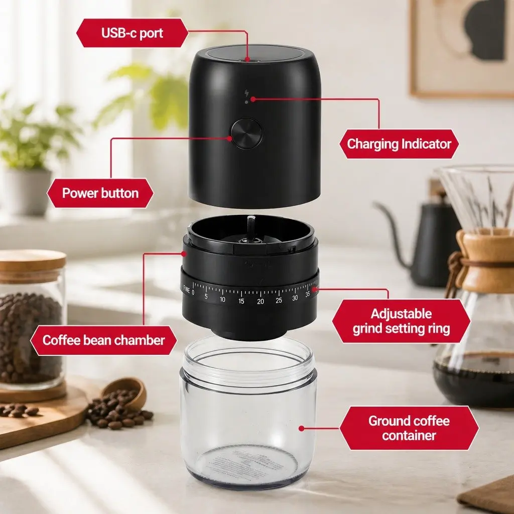 Portable Electric Coffee Grinder with USB-C