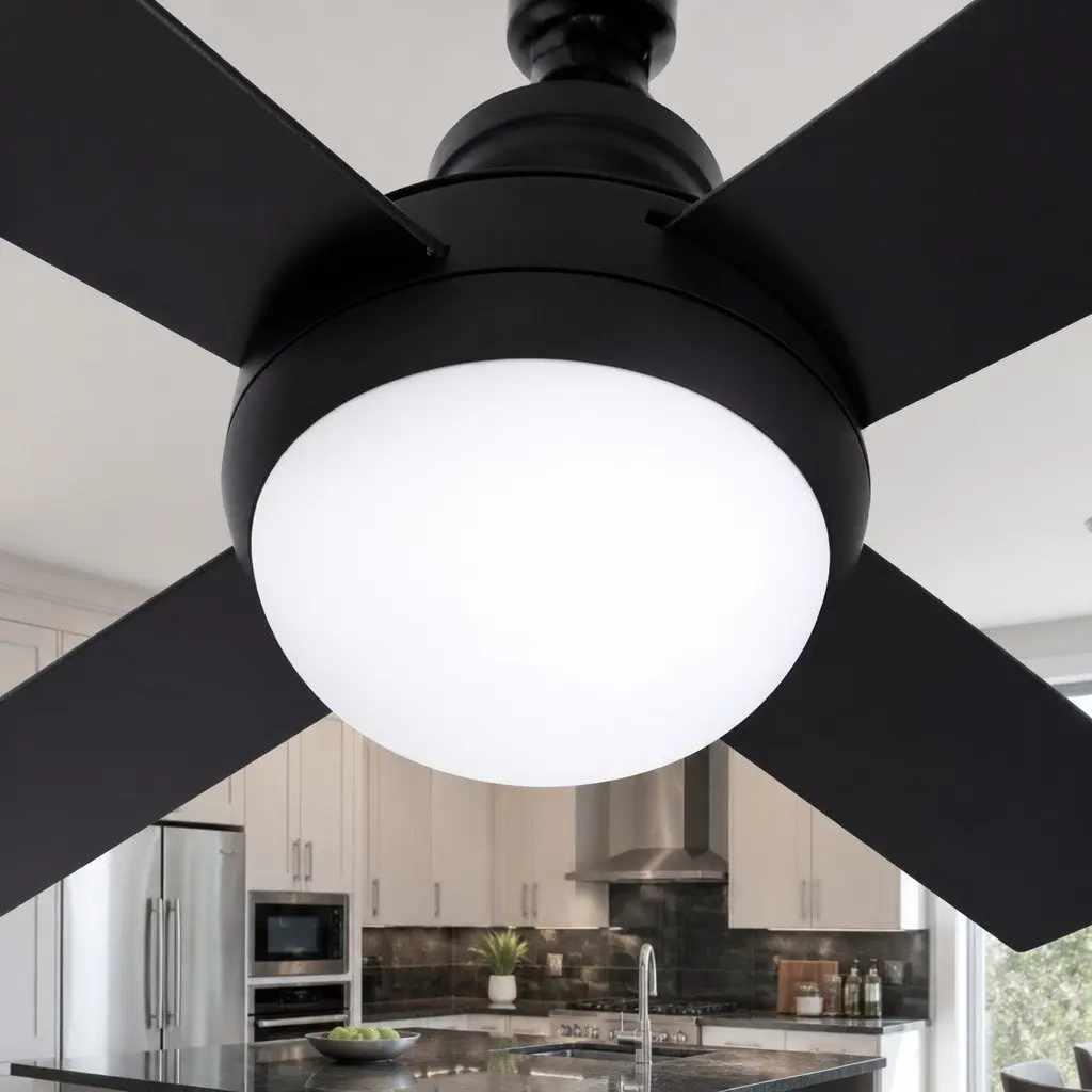 52-Inch Black Ceiling Fan with LED Light and Remote Control