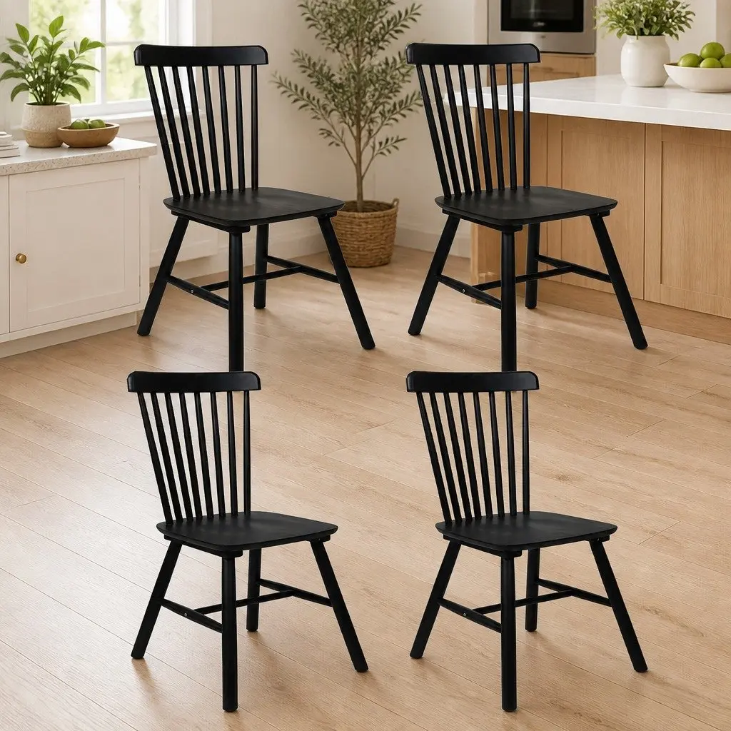 Dining Chairs Solid Wood Black Windsor Style Set of 4