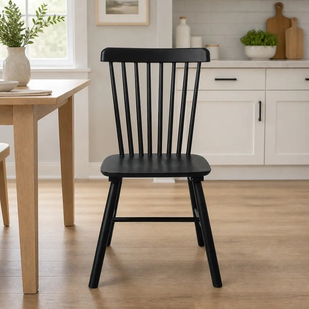 Dining Chairs Solid Wood Black Windsor Style Set of 4
