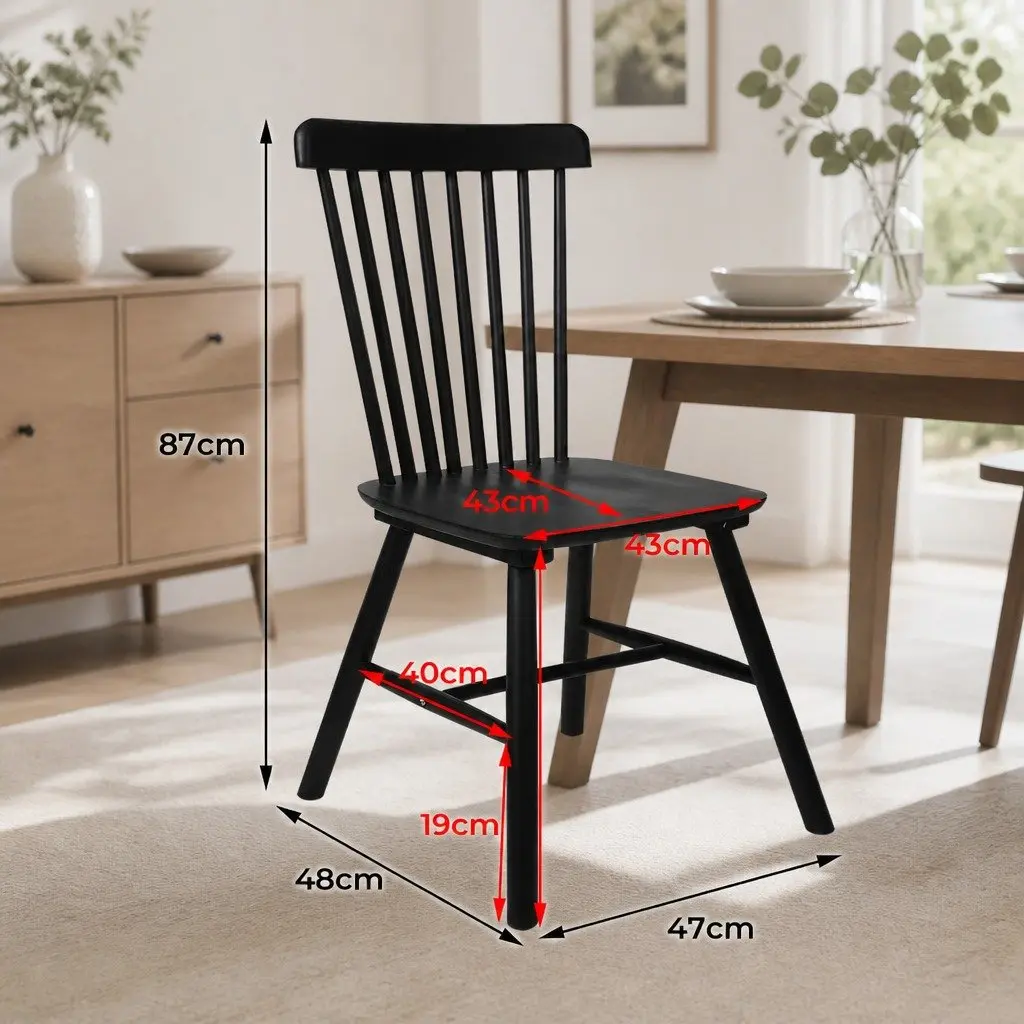 Dining Chairs Solid Wood Black Windsor Style Set of 4