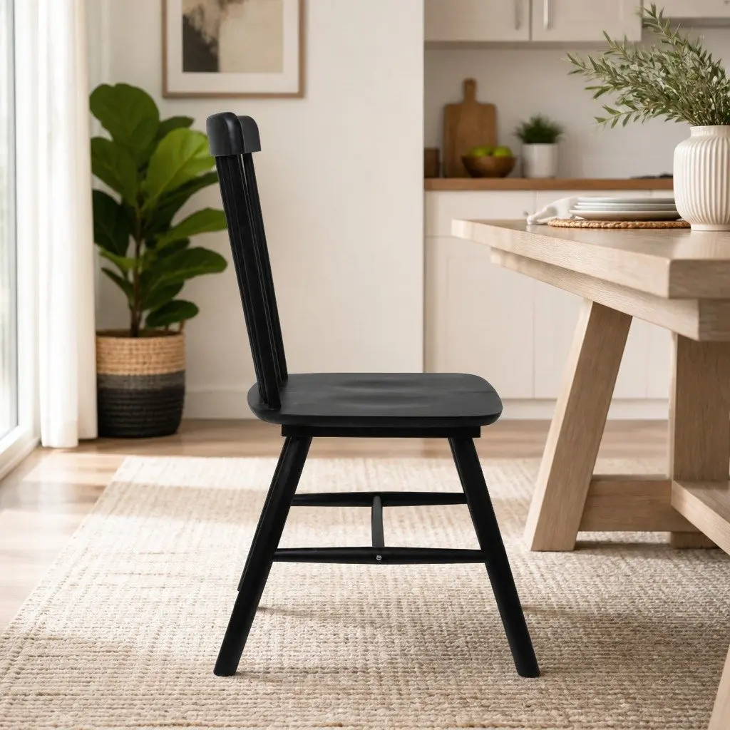 Dining Chairs Solid Wood Black Windsor Style Set of 4
