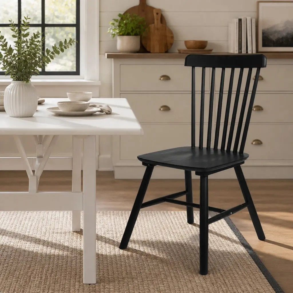 Dining Chairs Solid Wood Black Windsor Style Set of 4