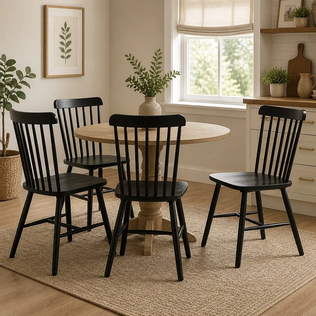 Dining Chairs Solid Wood Black Windsor Style Set of 4