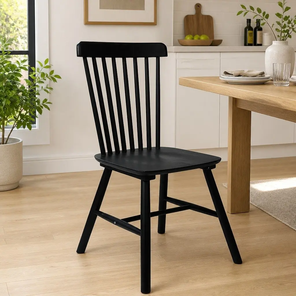 Dining Chairs Solid Wood Black Windsor Style Set of 4