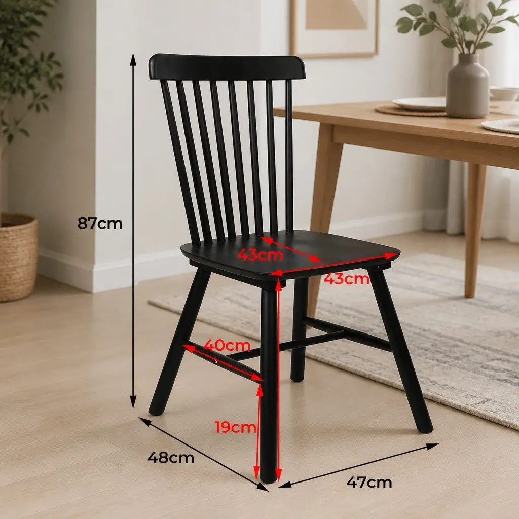 Dining Chairs Solid Wood Frame 6 Piece Black Windsor Style