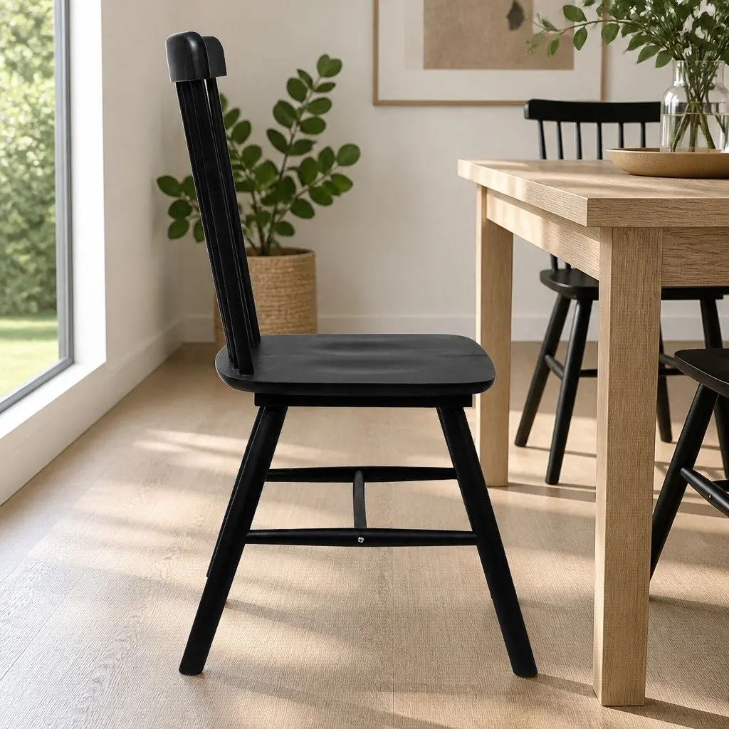 Dining Chairs Solid Wood Frame 6 Piece Black Windsor Style