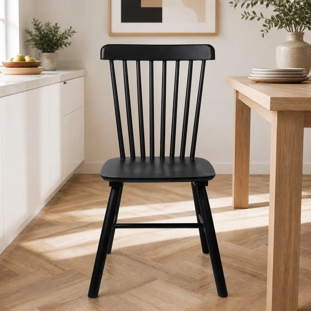 Windsor Dining Chairs 8x Black Frame Solid Wood
