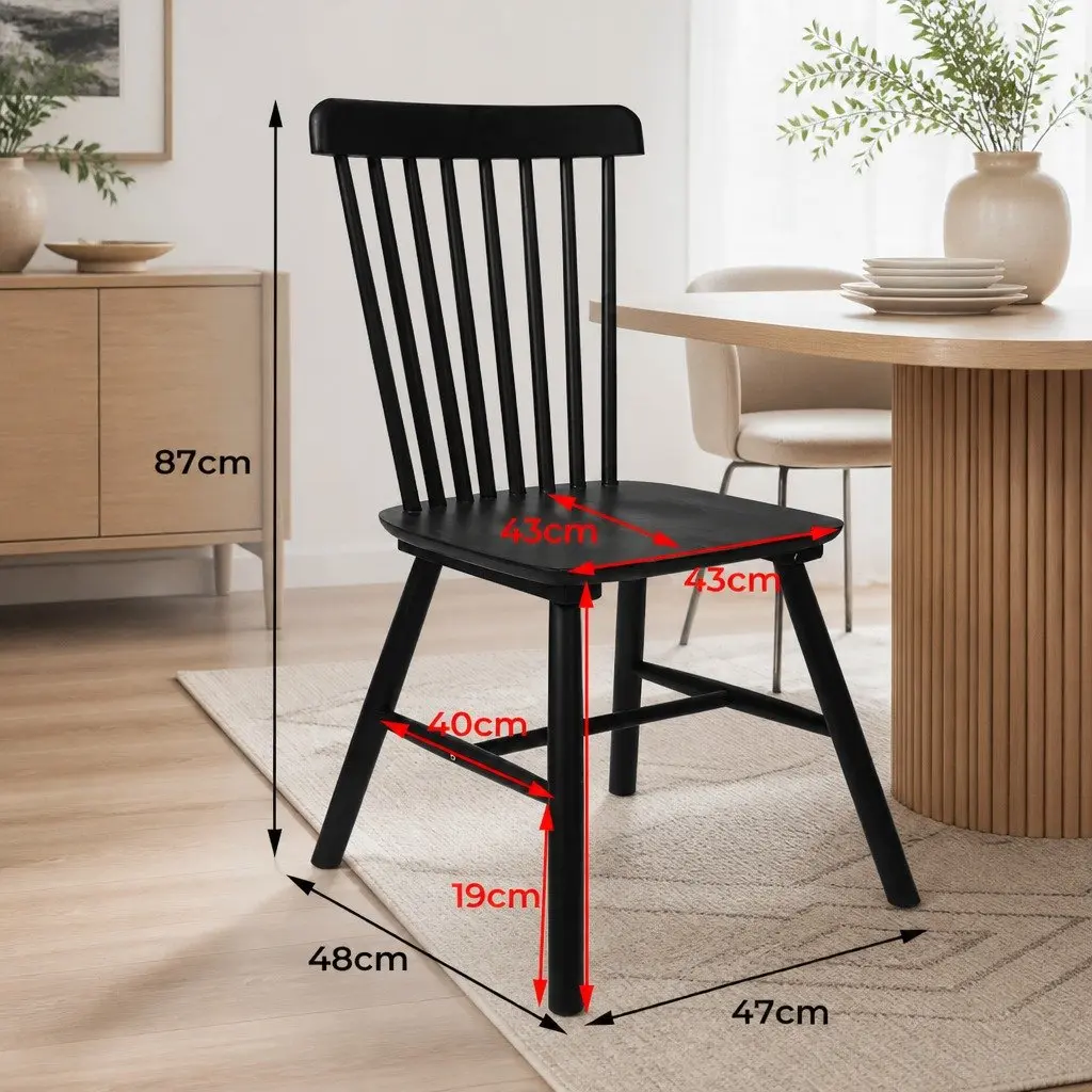 Windsor Dining Chairs 8x Black Frame Solid Wood