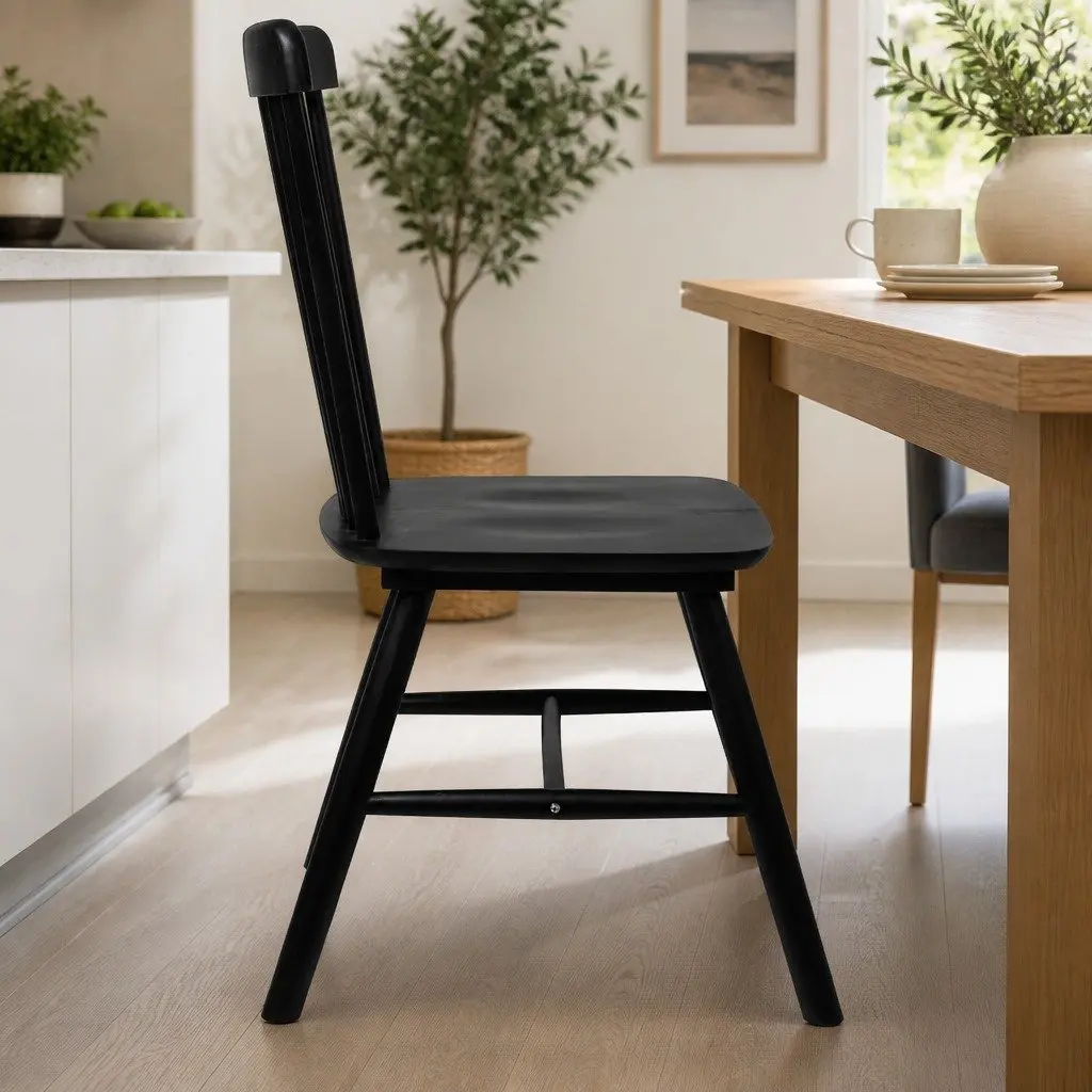 Windsor Dining Chairs 8x Black Frame Solid Wood