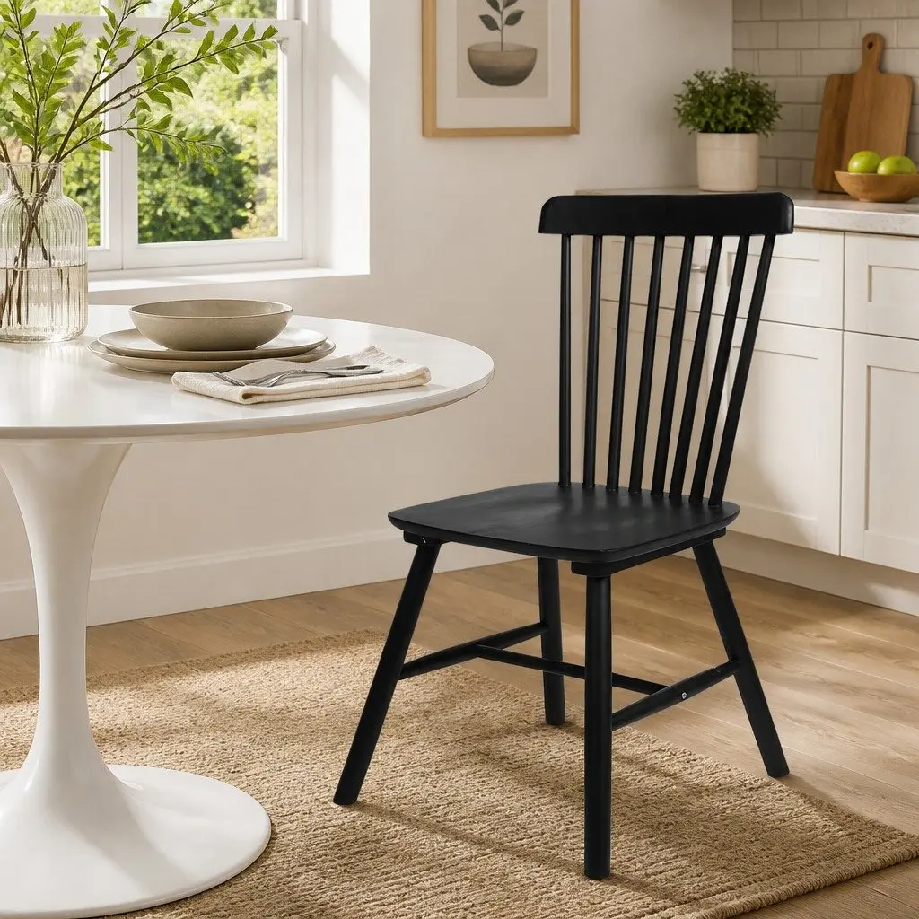 Windsor Dining Chairs 8x Black Frame Solid Wood