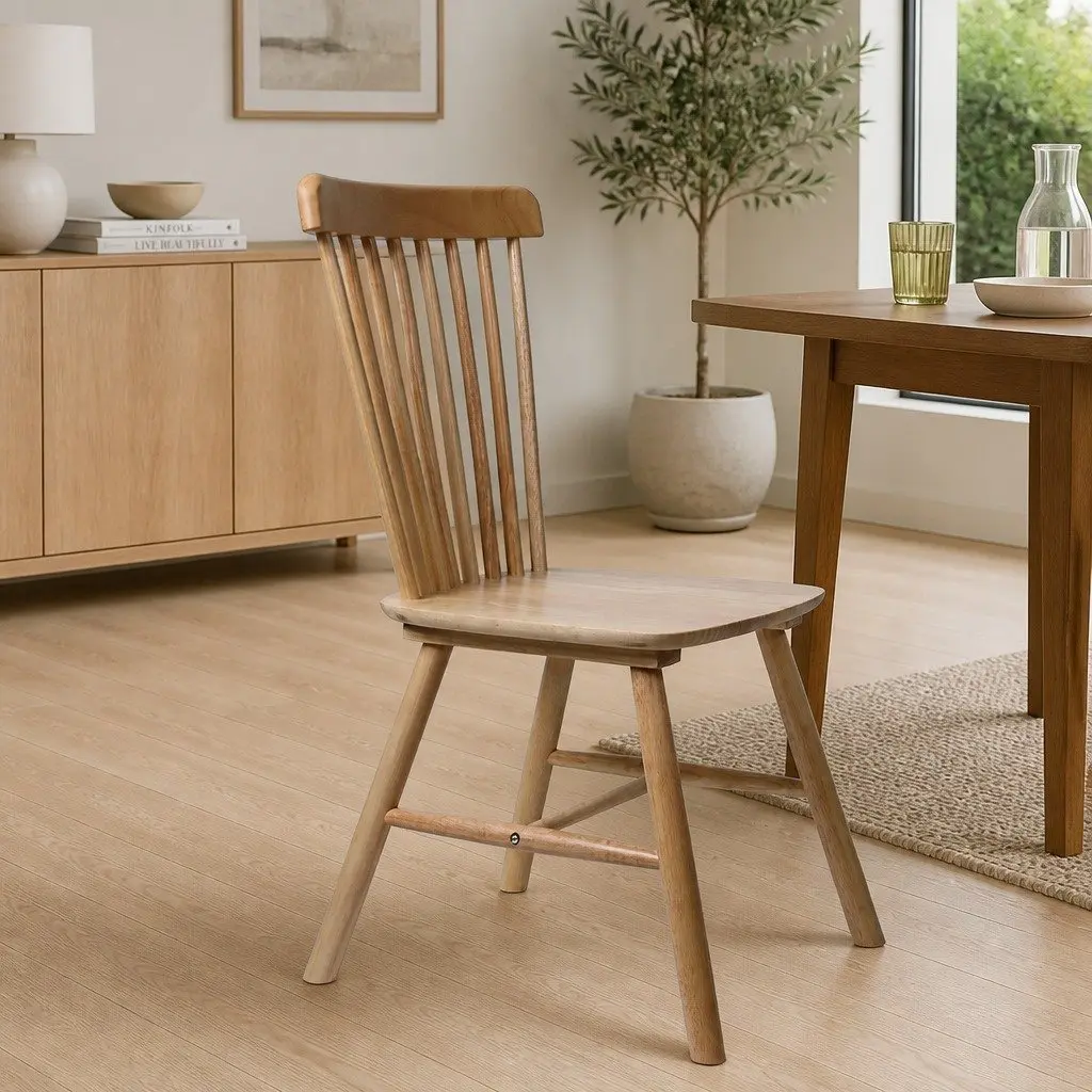 Dining Chairs Solid Oak Wood 4 Piece Windsor Style Natural Colour
