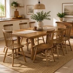 8 Windsor-Style Dining Chairs in Natural Oak