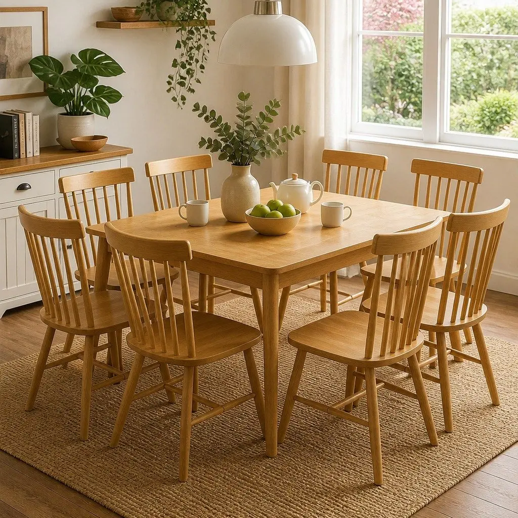 8 Windsor-Style Dining Chairs in Natural Oak