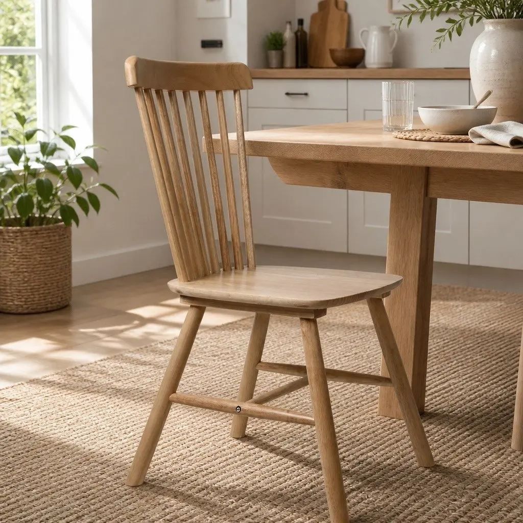 8 Windsor-Style Dining Chairs in Natural Oak