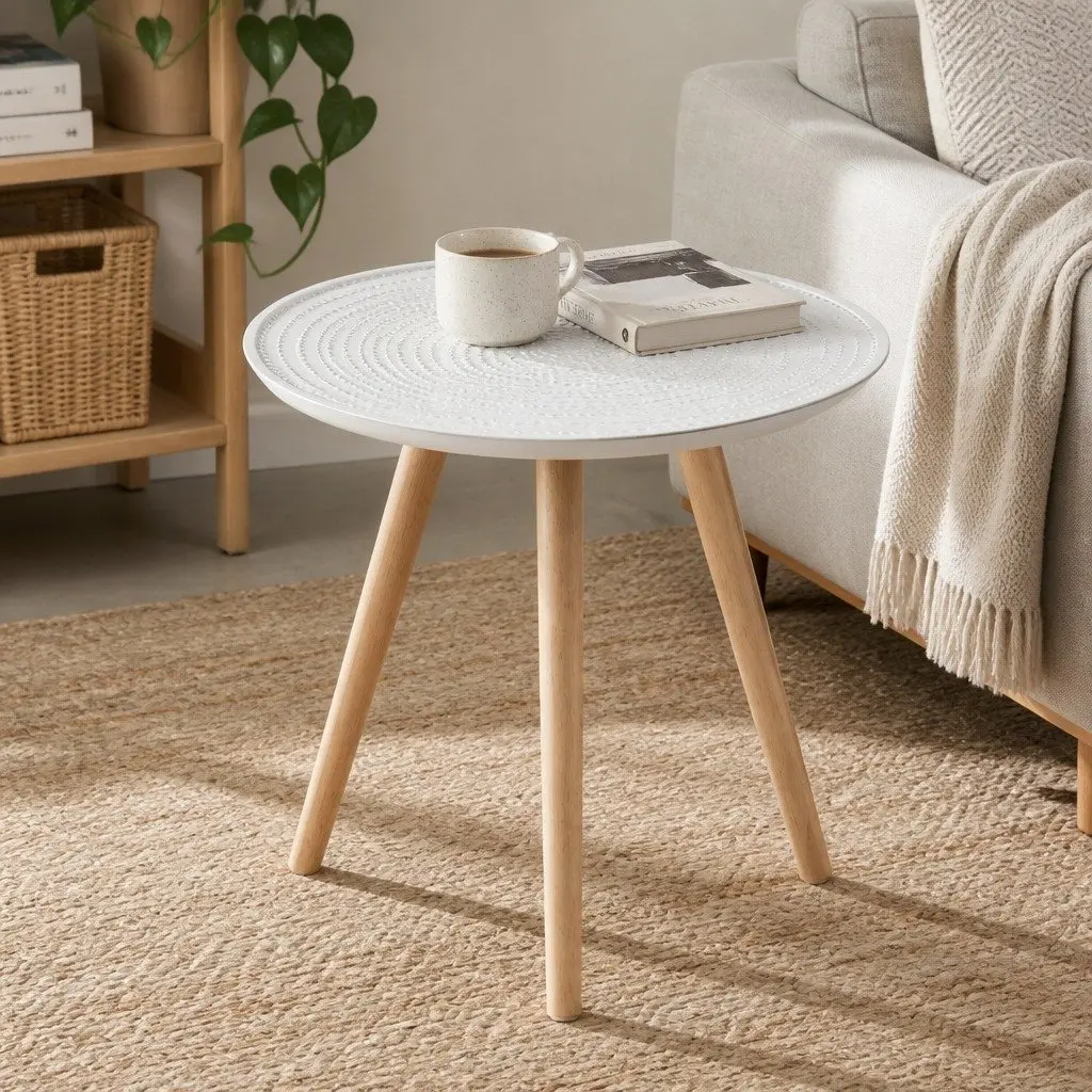 Side Table Composite Wood White 49cm x 48cm Solid Legs Removable Storage