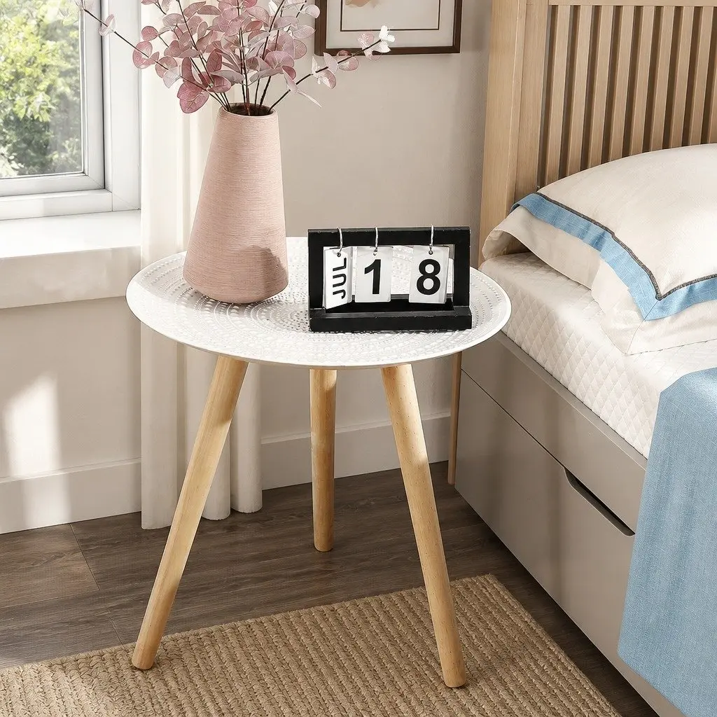 Side Table Composite Wood White 49cm x 48cm Solid Legs Removable Storage
