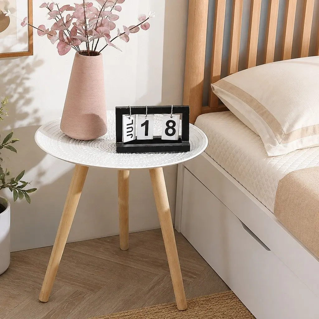 Side Table Composite Wood White 49cm x 48cm Solid Legs Removable Storage