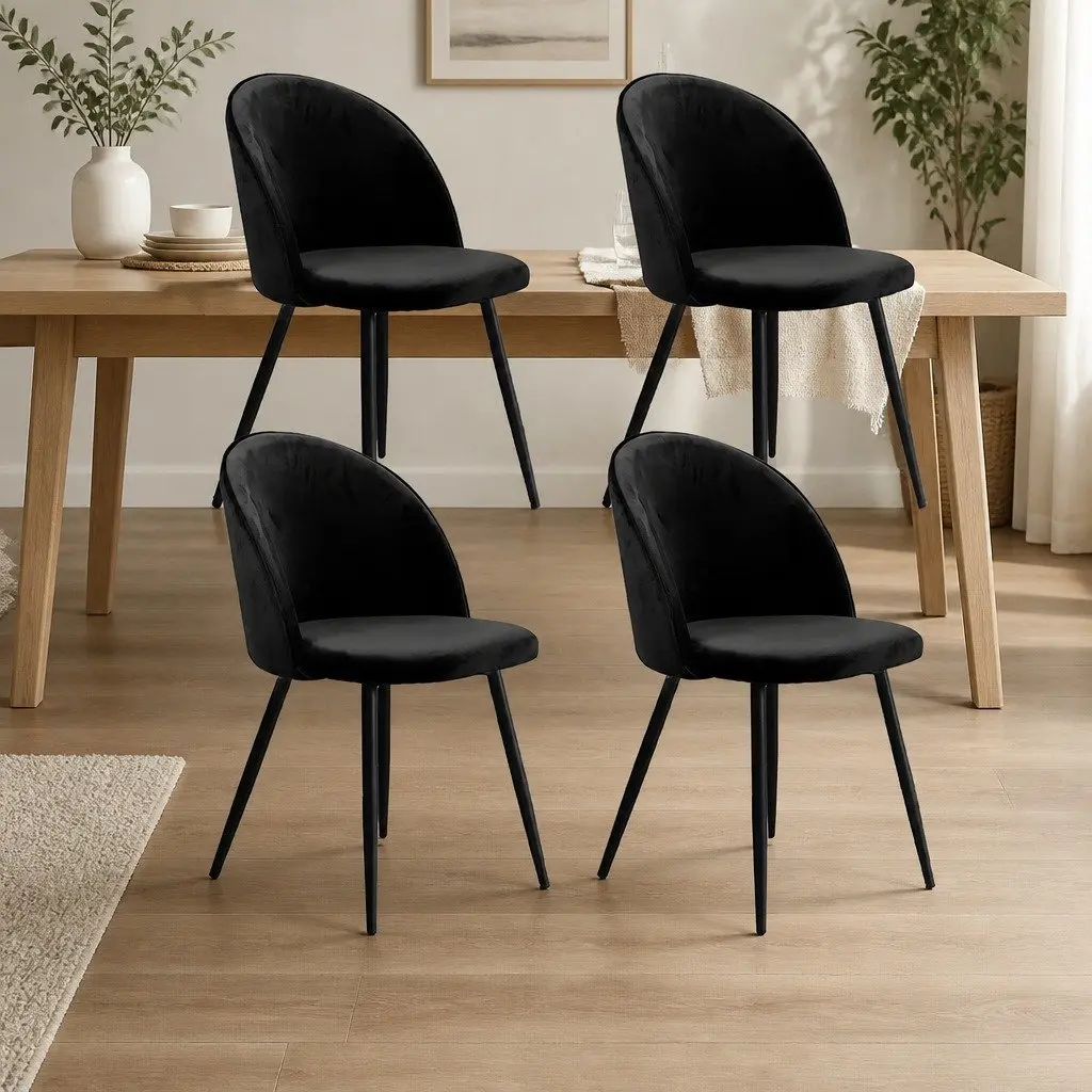 Dining Chairs Velvet Upholstered Set of 4 Black
