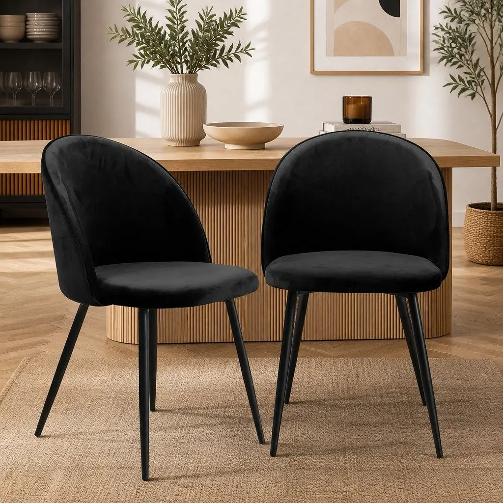 Dining Chairs Velvet Upholstered Set of 4 Black