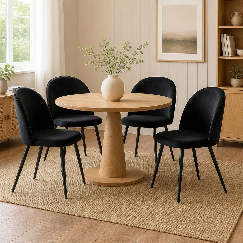 Dining Chairs Velvet Upholstered Set of 4 Black