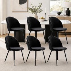 Set of 6 Black Velvet Upholstered Dining Chairs