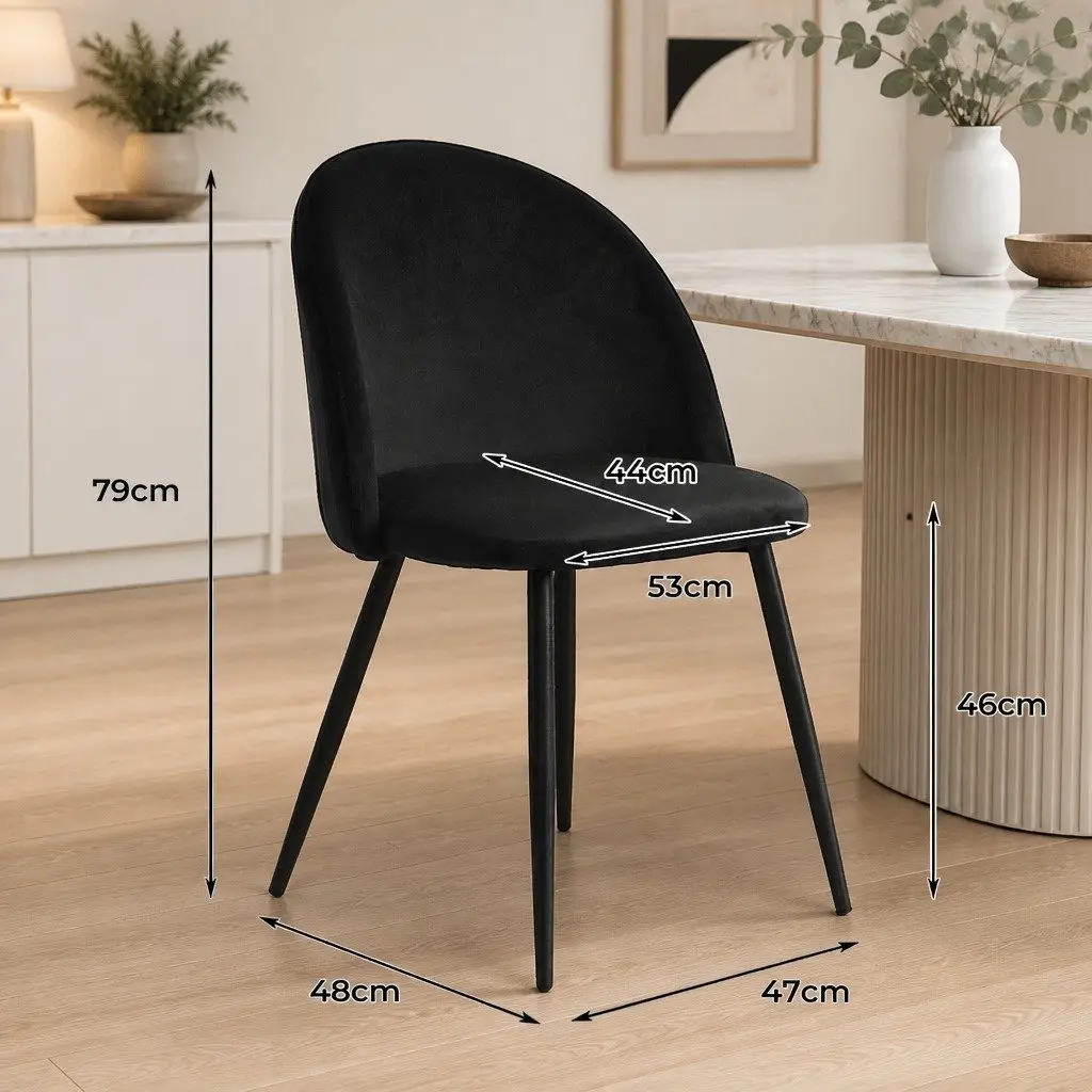 Set of 6 Black Velvet Upholstered Dining Chairs