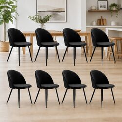 Set of 8 Black Velvet Dining Chairs with Steel Legs