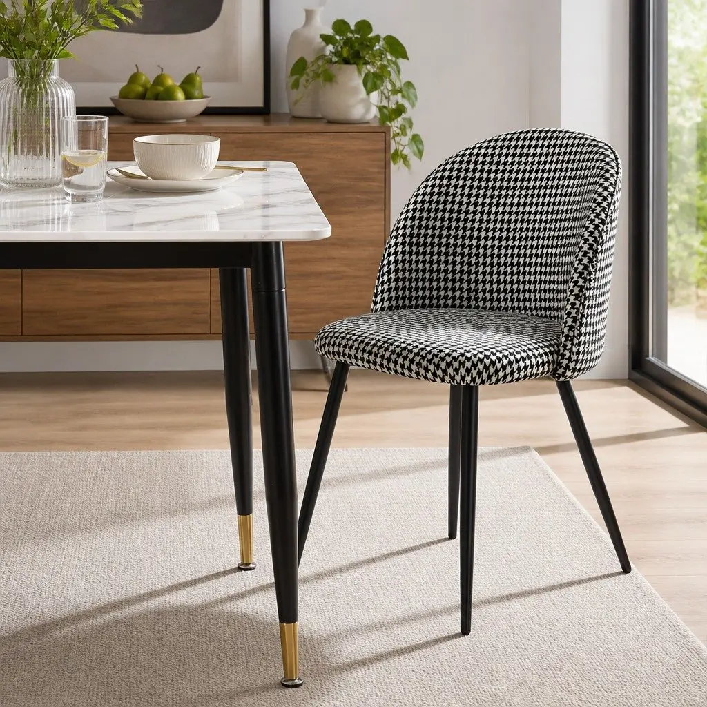 Dining Chairs Set of 6 Kitchen Cafe Seating Houndstooth Pattern Velvet