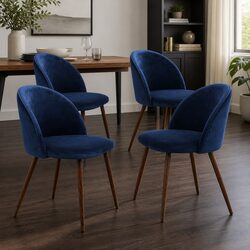 Set of 4 Navy Velvet Dining Chairs in French Provincial Style