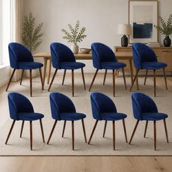 Set of 8 Navy Velvet Dining Chairs with Steel Legs