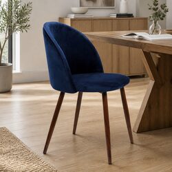 Set of 2 Dining Chairs with Velvet Fabric in French Navy