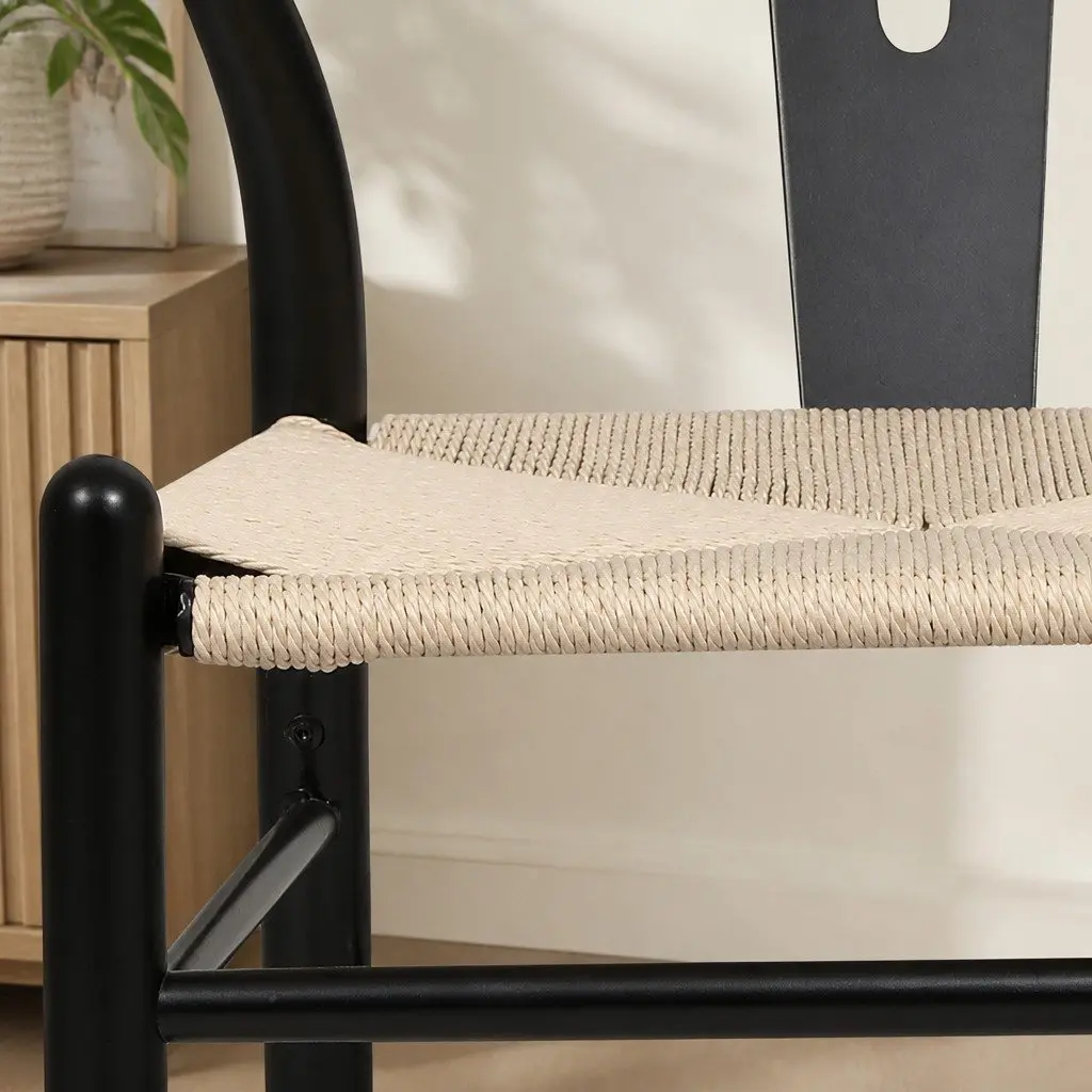Set of 4 Black Dining Chairs with Rattan Seats