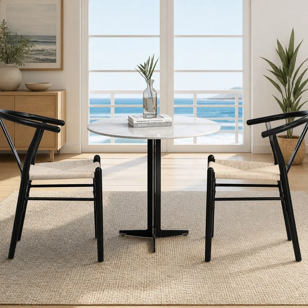 Set of 4 Black Dining Chairs with Rattan Seats