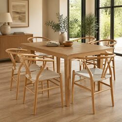 6x Wooden Dining Chairs with Rattan Seats Modern Kitchen Furniture Set