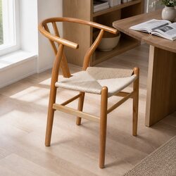 Set of 2 Solid Wood Dining Chairs with Rattan Seats