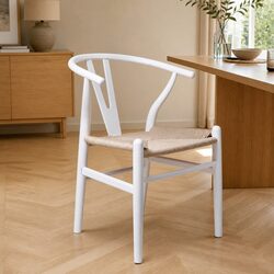 Set of 2 Modern White Dining Chairs with Rattan Seats