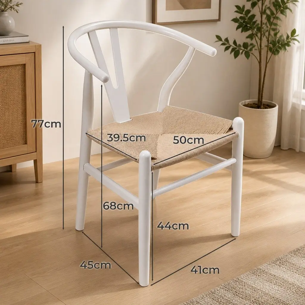 Set of 2 Modern White Dining Chairs with Rattan Seats