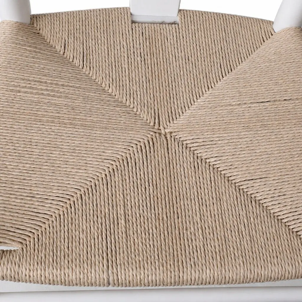 Set of 2 Modern White Dining Chairs with Rattan Seats