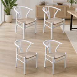 Set of 4 Modern Wooden Dining Chairs with Rattan Seats
