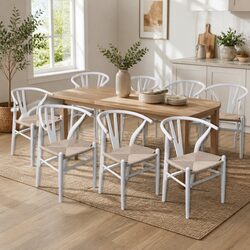 8-Piece Dining Chair Set with Wooden Frame and Rattan Seats