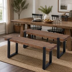 Durable Wooden Dining Benches 115cm with Steel Frame