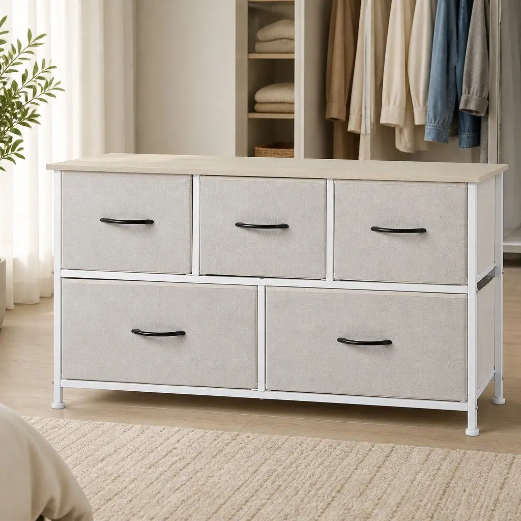 Beige Storage Cabinet Tower with Multiple Drawer Options