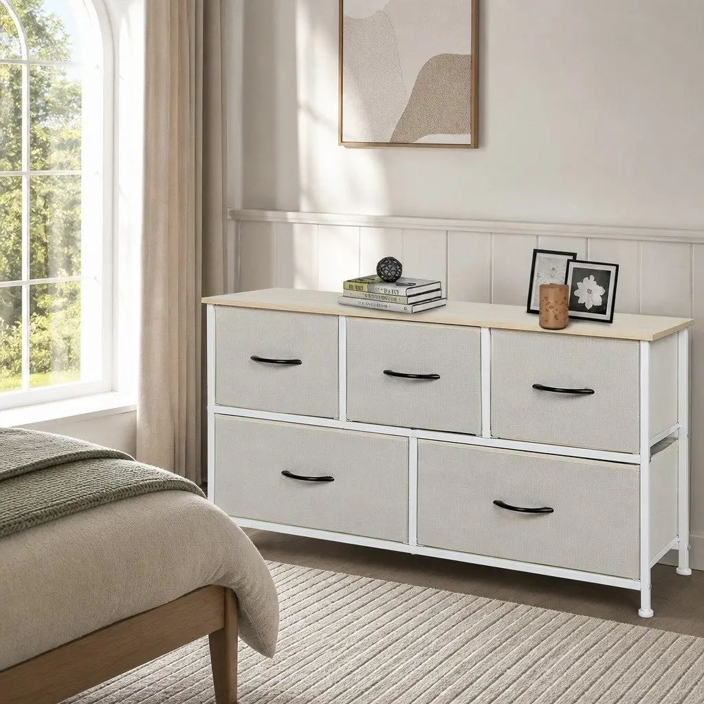Beige Storage Cabinet Tower with Multiple Drawer Options